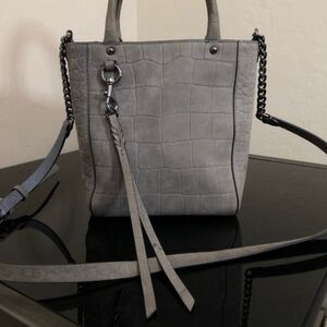 REBECCA MINKOFF 💕NWOT💕 Gray Croc-Embossed Leather Tote with Chain Strap